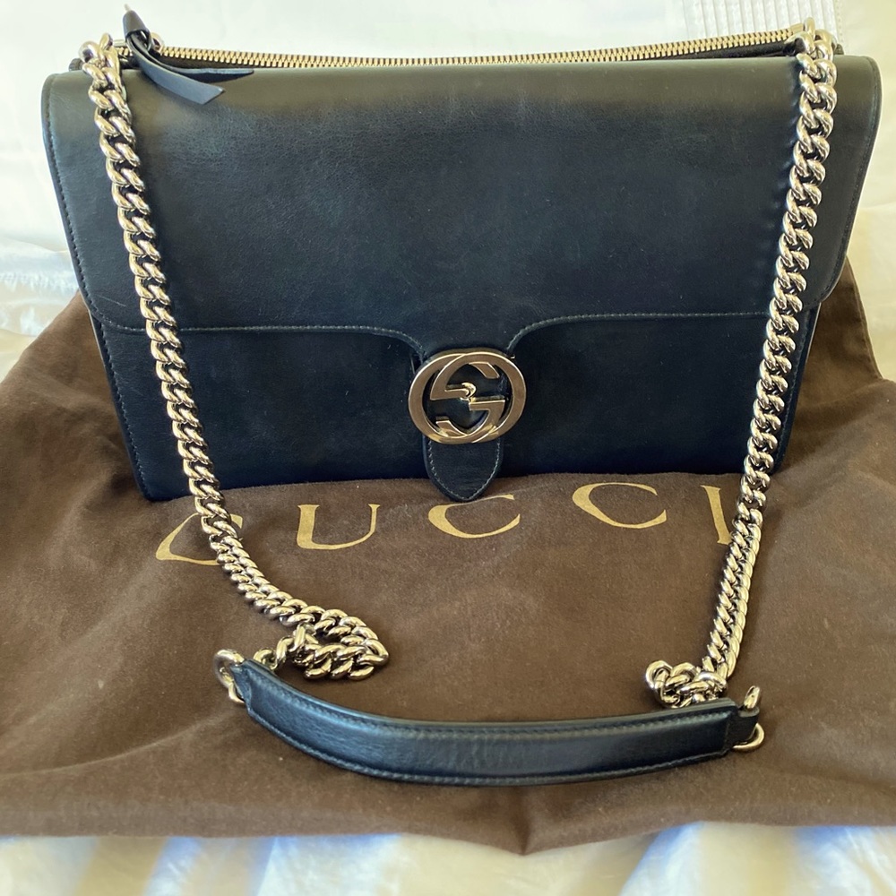 GUCCI Calfskin Medium Dollar Interlocking G Shoulder Bag